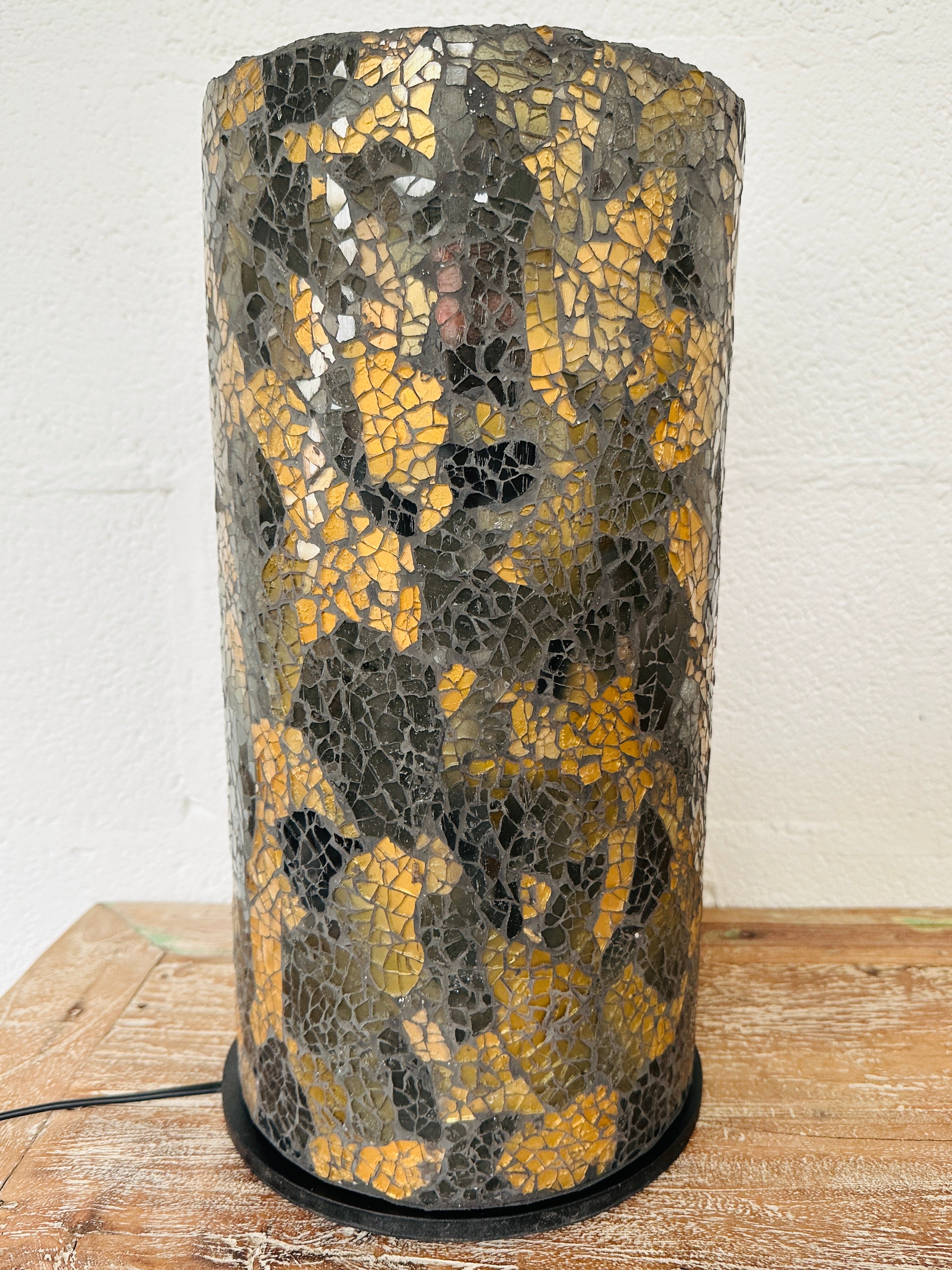 front view of mosaic cylinder lamp with light off