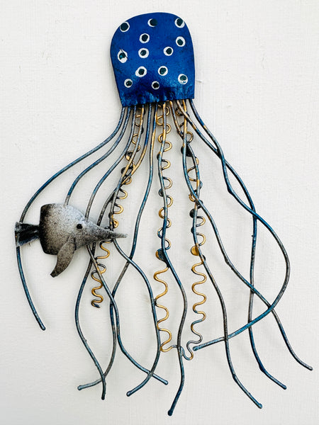front view of blue metal jellyfish