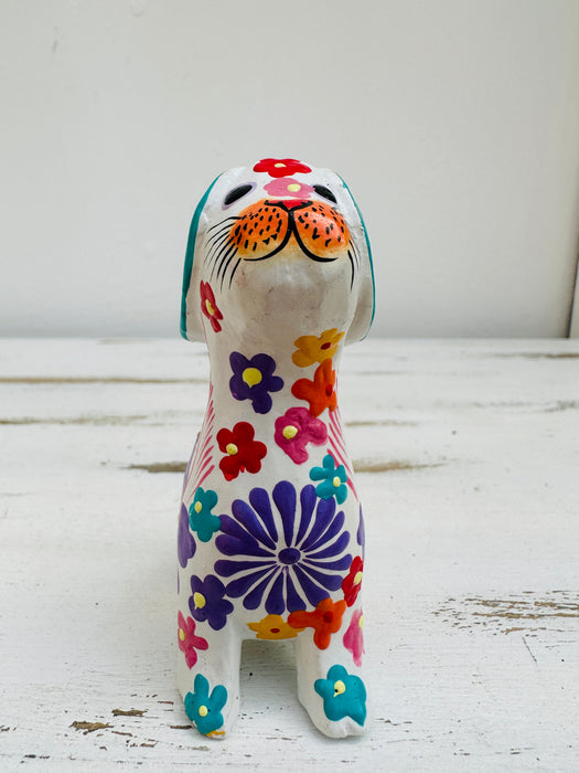 front view of flower dog in white