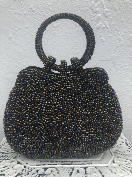front view of beaded handbag 