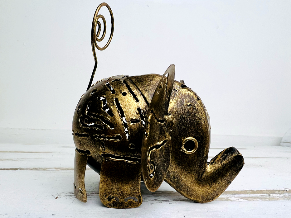 side view of metal elephant