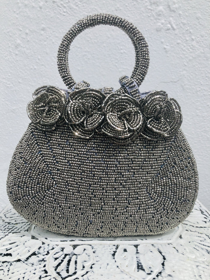 Bead handbag evening bag clutch bag silver gold metallic black navy gunmetal multi red vintage style retro style