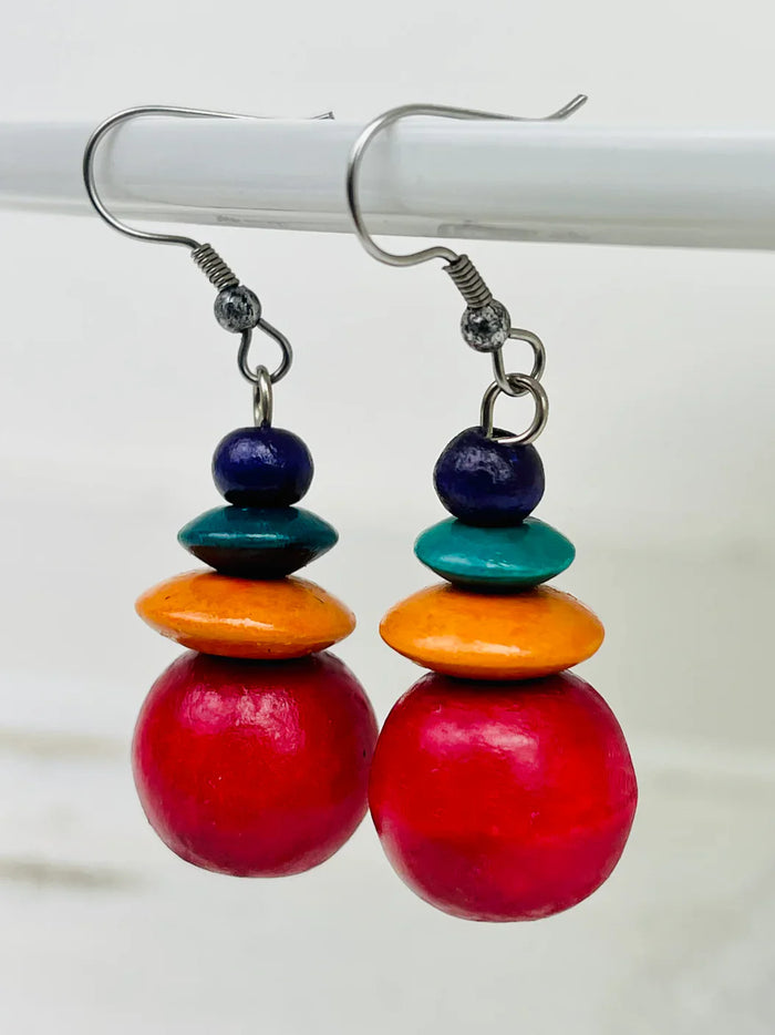 Wood & Bead Earrings
