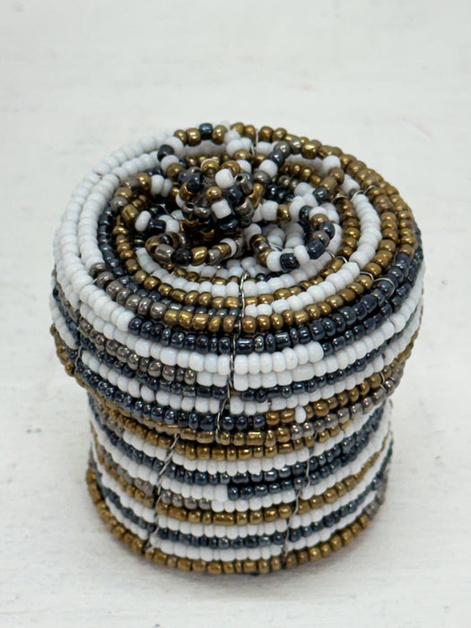 Gold Beaded Trinket Box - White & Gunmetal