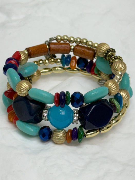 Multicolored beaded bracelet on a white background