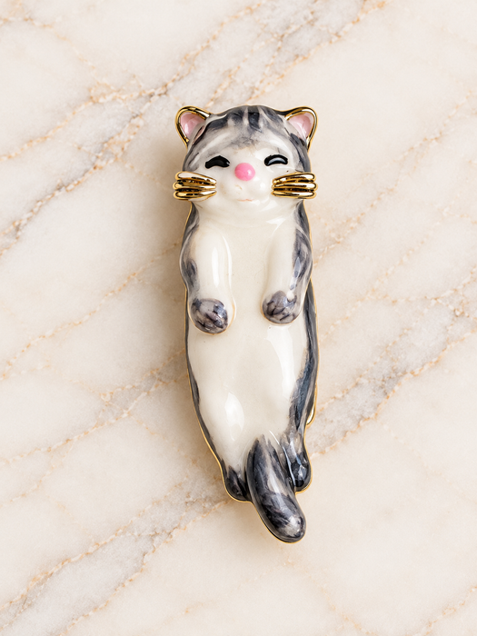 Dangling Grey Cat Brooch