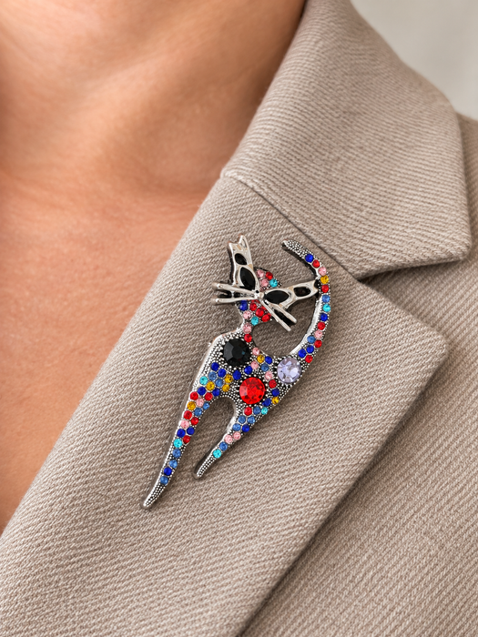 Multicoloured Crystal Cat Brooch
