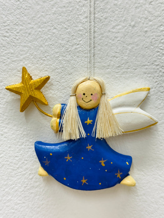 Wooden Christmas Angel - Blue Dress with Star