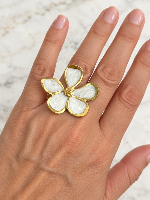 Pearl White Flower Ring