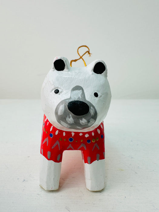 Hanging Wood Bear - White