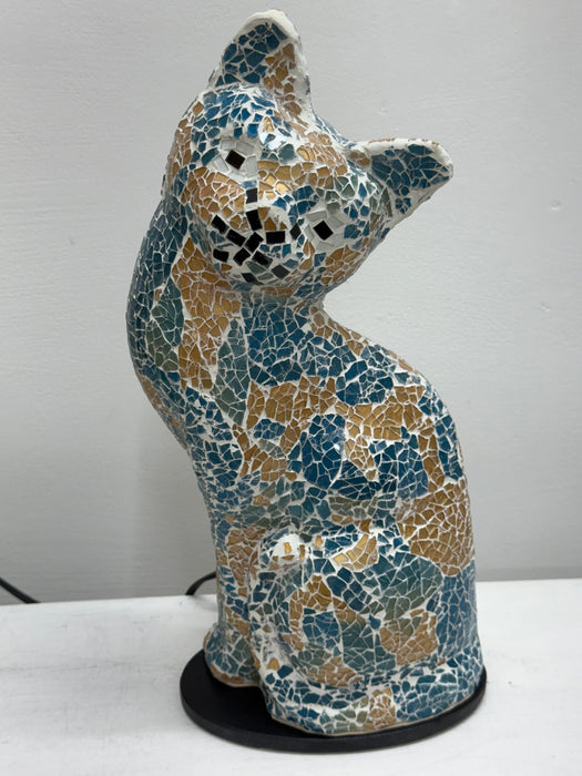 Blue & Gold Mosaic Cat Lamp