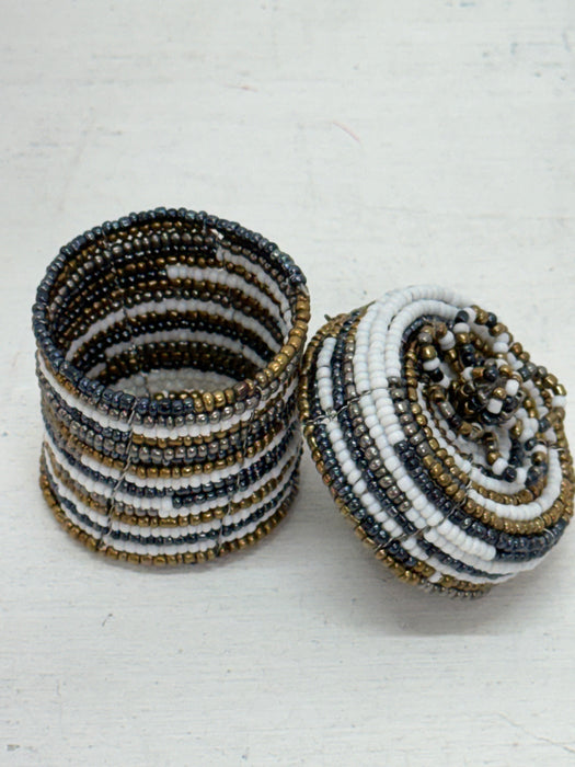 Gold Beaded Trinket Box - White & Gunmetal