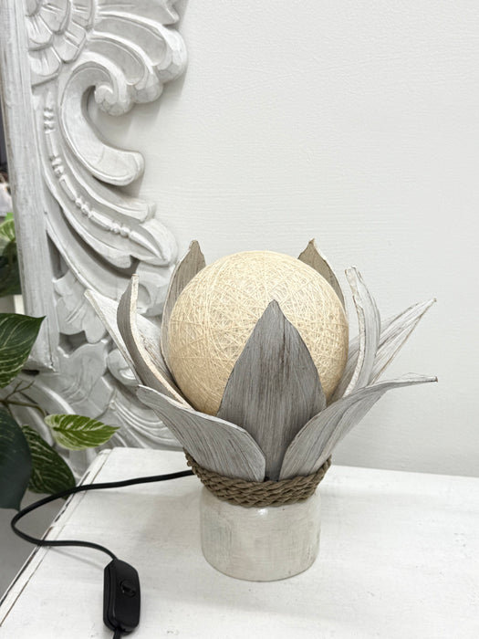 Small Coco Palm Flower Lamp - White Wash