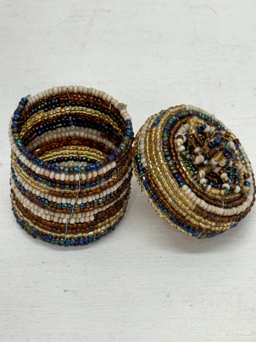 Gold Beaded Trinket Box - Gold & Paua