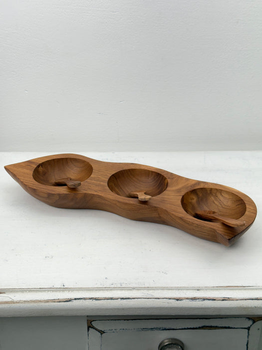 Teak Wood Three Section Dip Bowl Set