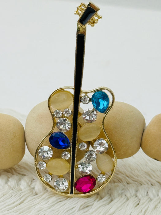 Crystal Guitar Brooch