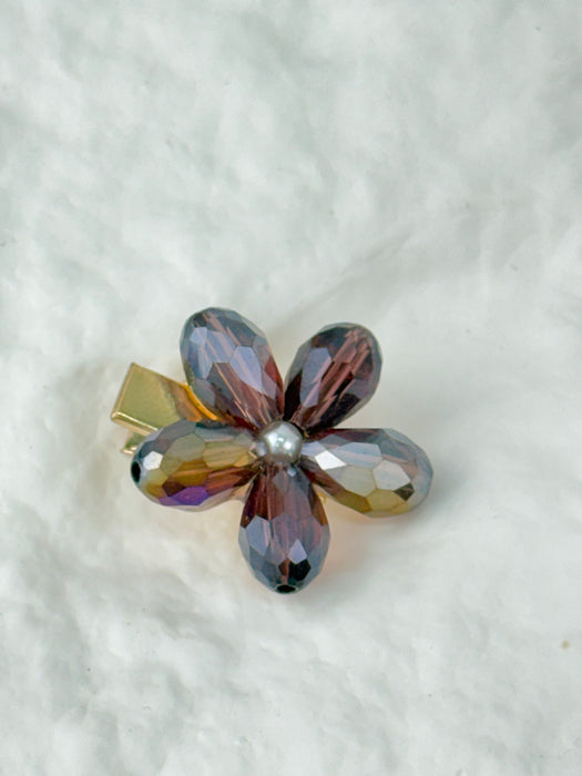 Crystal Flower Hair Clip - Purple