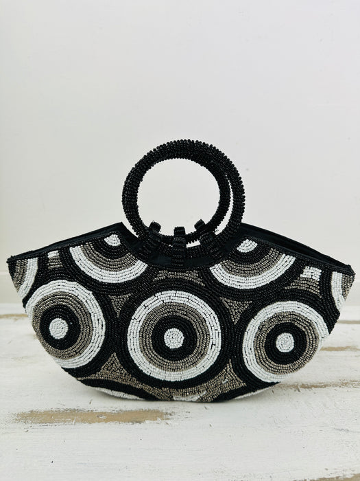 Despina Handbag - Black with White & Silver