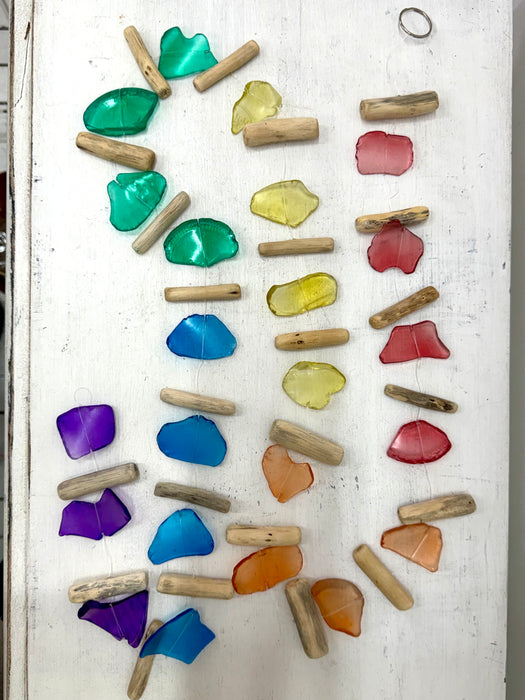 Rainbow Sea Glass & Driftwood Hanging Drop
