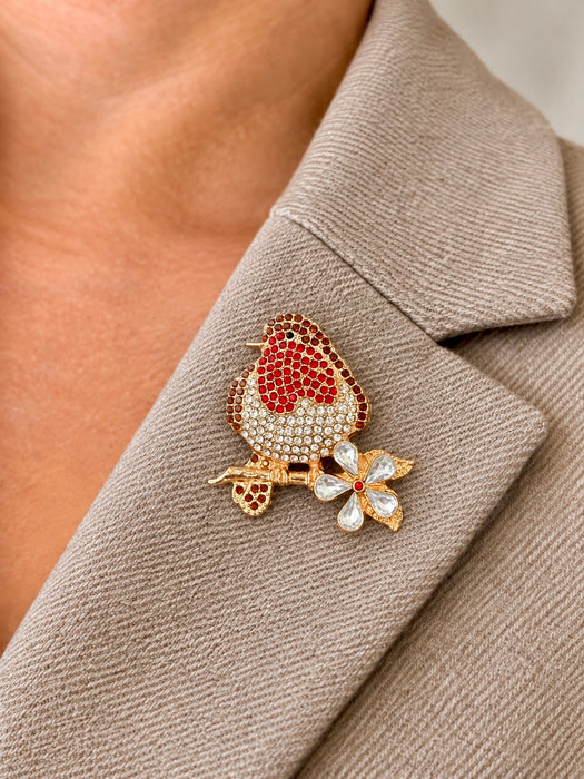 Sparkling Crystal Robin Brooch