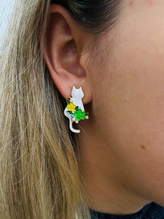 Flower Cat Earrings ~ ALL JEWELLERY 3 FOR 2