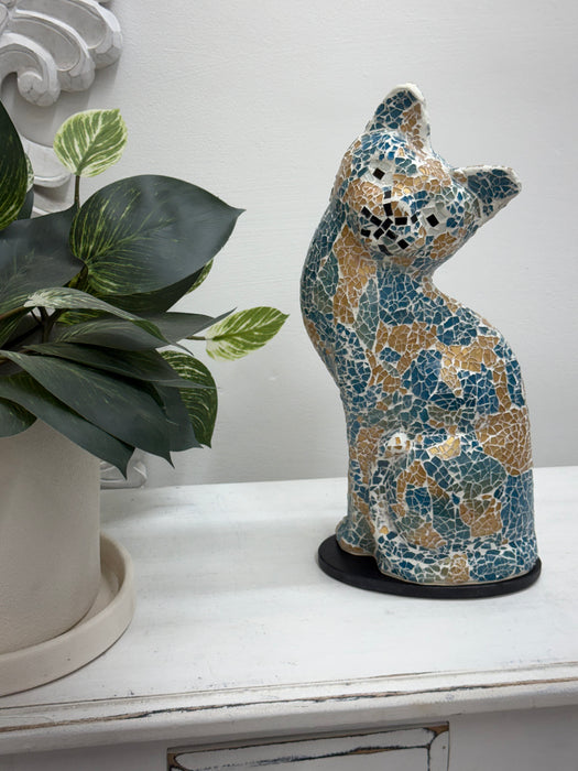 Blue & Gold Mosaic Cat Lamp