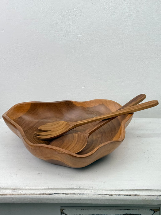 Teak Wood Salad Bowl Set