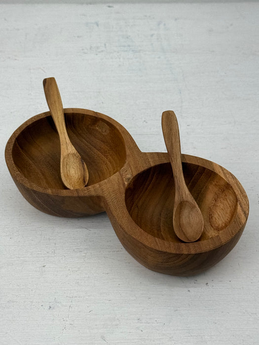 Teak Wood Double Dip Bowl Set