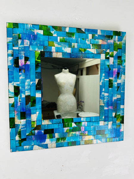 front view of square mosaic mirror