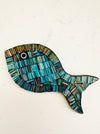 aerial view of mosaic fish in blue