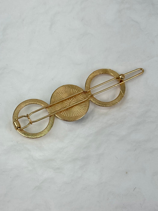 Smokey Blue Hair Barrette with Gold Circles