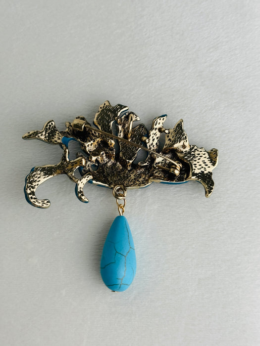 Blue Peony Brooch
