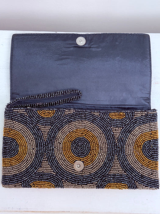 Kendra Beaded Clutch - Gold & Gunmetal