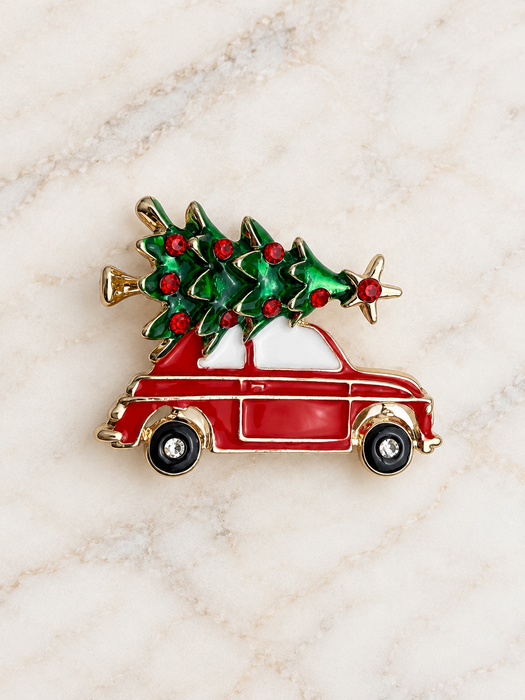 Car with Christmas Tree Brooch