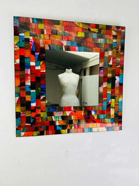 front view of mosaic square mirror