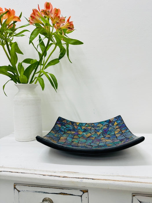 Large Mosaic Square Plate - Cyan