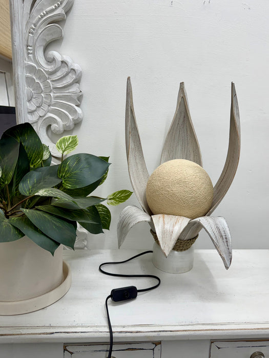 Large Coco Palm Spire Lamp - White Wash