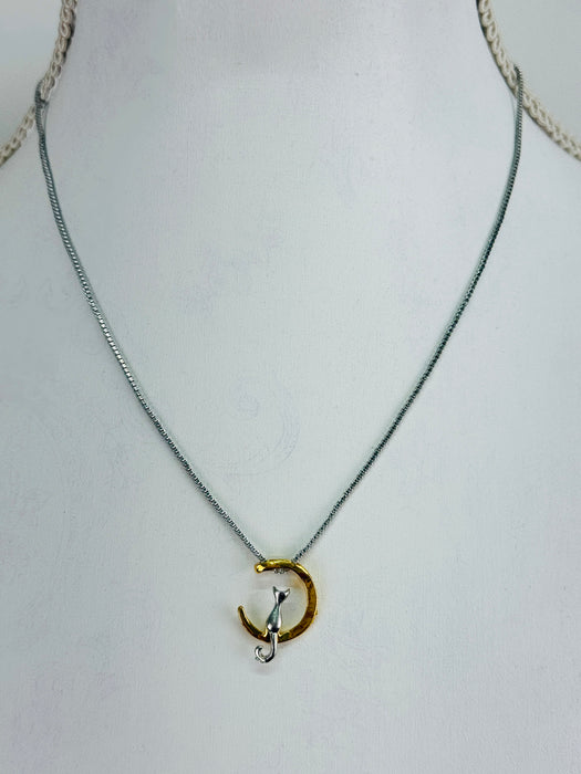 Cat & Gold Moon Necklace