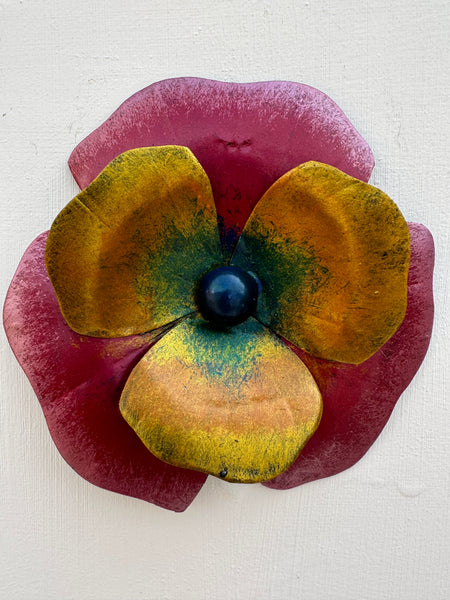 front view of pansy flower wall art piece