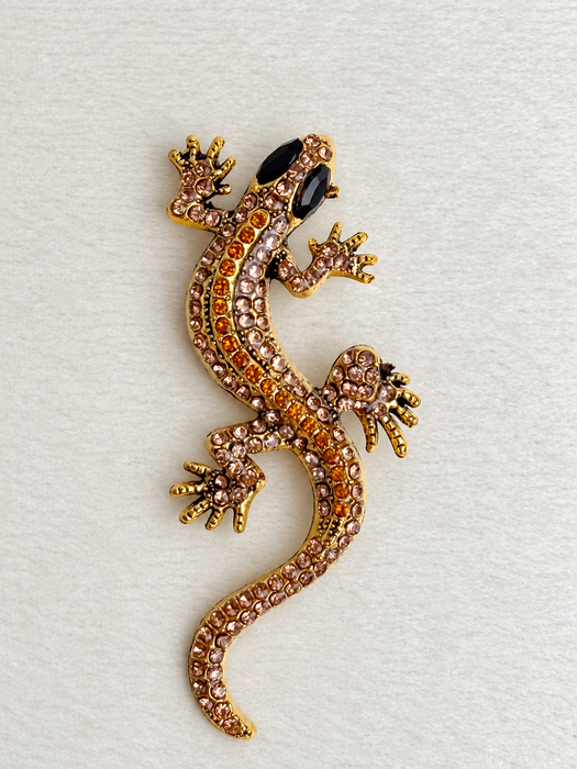 Brown Crystal Gecko Brooch