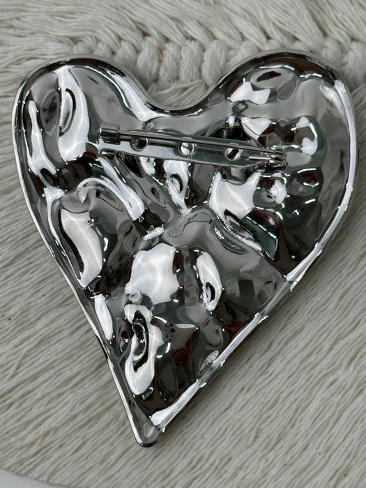 Heart Shaped Brooch - Silver