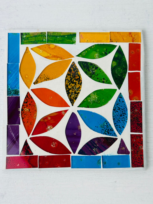 Dessous de verre carré en mosaïque de paon - Multi