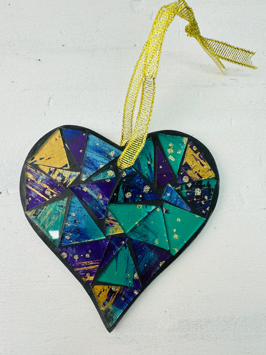 Hanging Mosaic Heart - Cyan