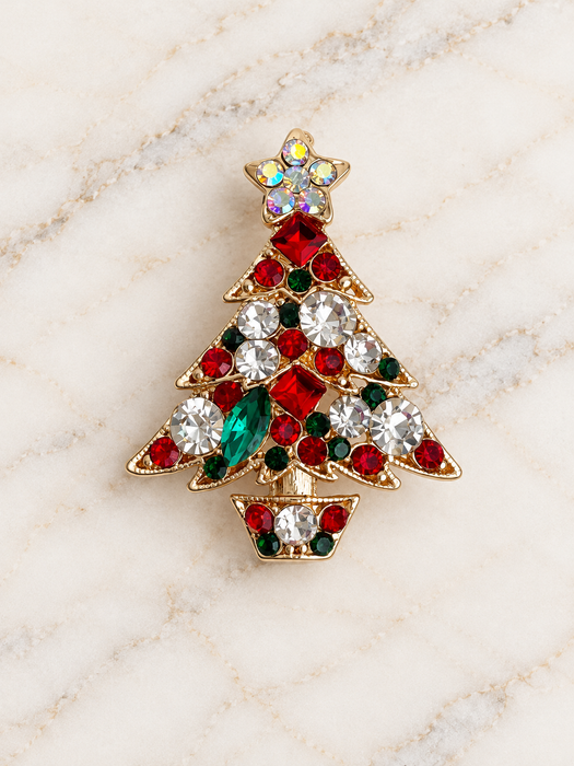 Red Crystal Christmas Tree Brooch