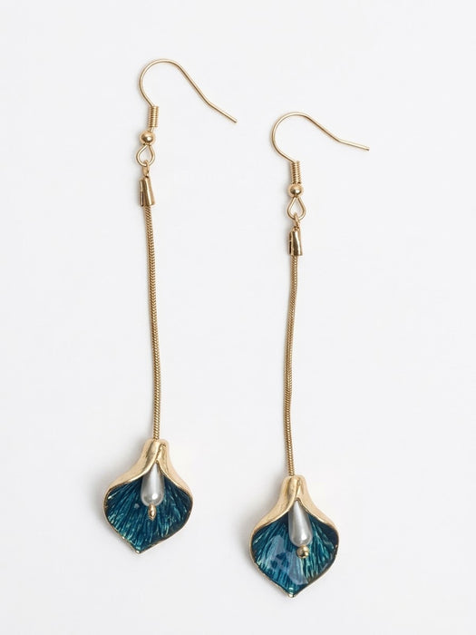 Long Calla Lily Earrings - Teal