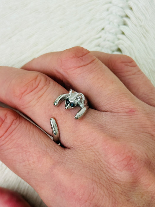 Silver Cat Hug Ring