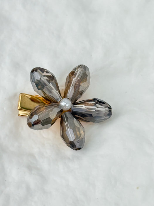 Crystal Flower Hair Clip - Smokey Grey