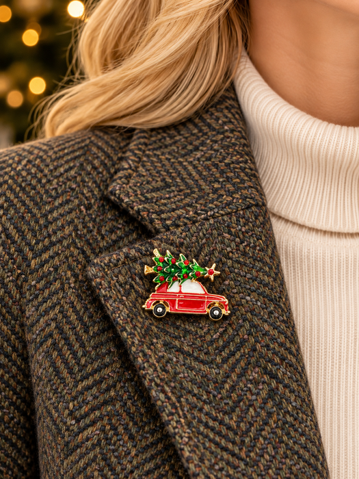 Car with Christmas Tree Brooch