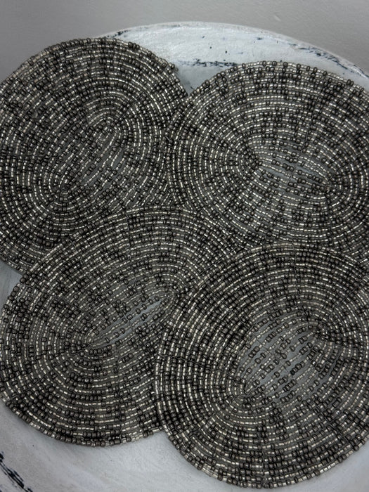 Beaded Oval Coaster - Metallic Silver