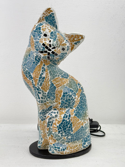 Blue & Gold Mosaic Cat Lamp